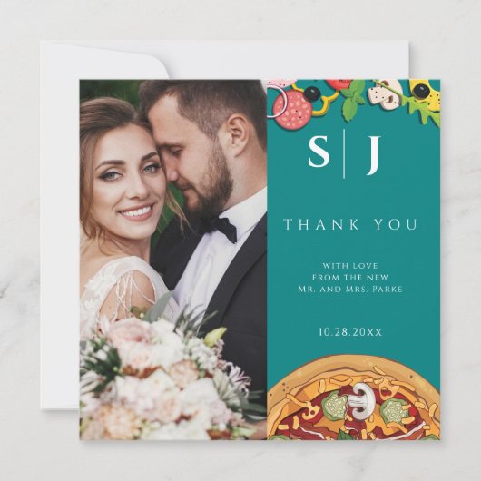 Blauwgroen groen blauw PIZZA Moderne Minimale brui Bedankkaart (Voorkant)