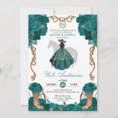 Blauwgroen Groen Blauw Rozen Charro Vestidos Quinc Kaart (Voorkant)