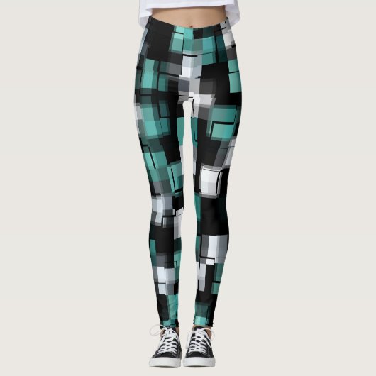Blauwgroen Groen Blauw Wit Abstract Pset Leggings (Voorkant)