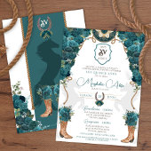 Blauwgroen Groen Bloemen Western Charro Quinceañer Kaart