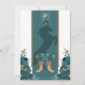 Blauwgroen Groen Bloemen Western Charro Quinceañer Kaart (Achterkant)