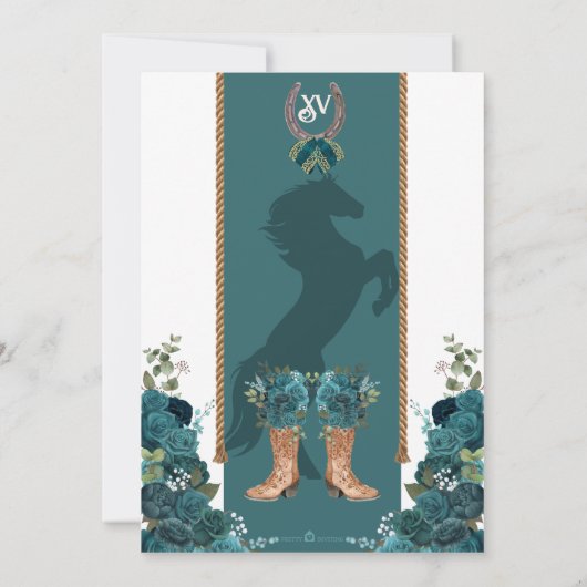 Blauwgroen Groen Bloemen Western Charro Quinceañer Kaart (Achterkant)