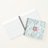 Blauwgroen groen bloemenmonogram notitieboek (Binnen)