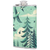 Blauwgroen groen bos en vogelpatroon heupfles (Links)