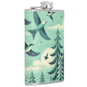 Blauwgroen groen bos en vogelpatroon heupfles (Rechts)