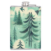 Blauwgroen groen bos en vogelpatroon heupfles (Achterkant)