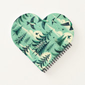 Blauwgroen groen bos en vogelpatroon notitieboek (Achterkant)