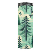 Blauwgroen groen bos en vogelpatroon thermosbeker (Achterkant)