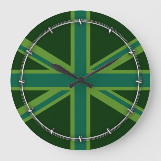 Blauwgroen Groen Brits Union Jack Decor Grote Klok (Voorkant)