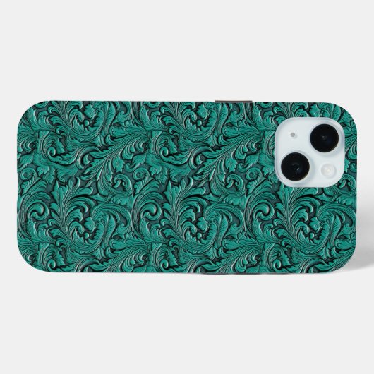 Blauwgroen groen cowgirl bloemig bewerkt leder wes Case-Mate iPhone case (Achterkant (horizontaal))
