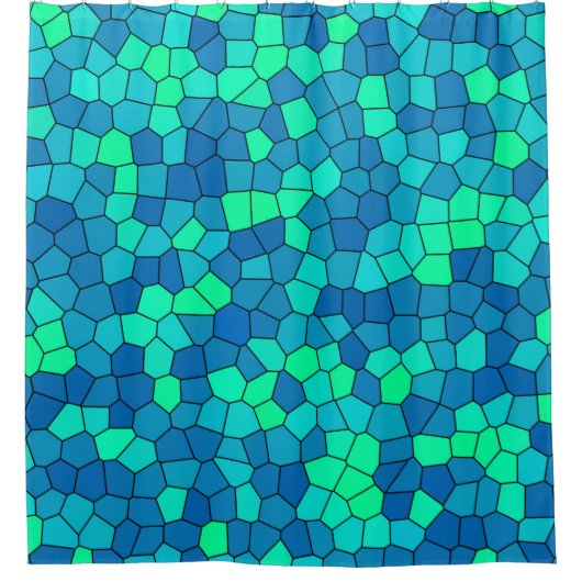 Blauwgroen groen cyaan blauw Glas in lood Douchegordijn (Voorkant)