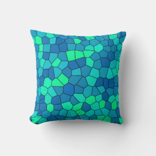 Blauwgroen groen cyaan blauw Glas in lood Kussen