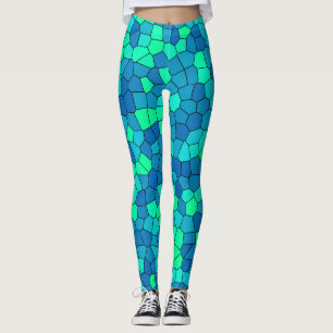 Blauwgroen groen cyaan blauw Glas in lood Leggings