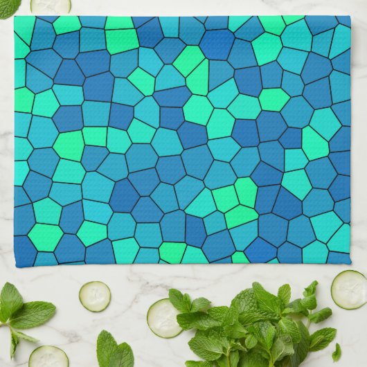 Blauwgroen groen cyaan blauw Glas in lood Theedoek (Gevouwen)