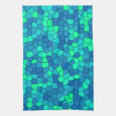 Blauwgroen groen cyaan blauw Glas in lood Theedoek (Verticaal)