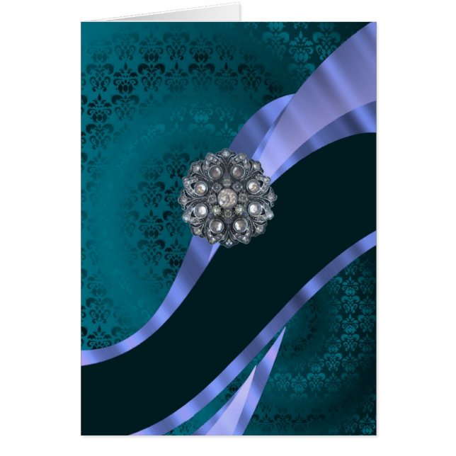 Blauwgroen groen damast & lint (Voorkant)