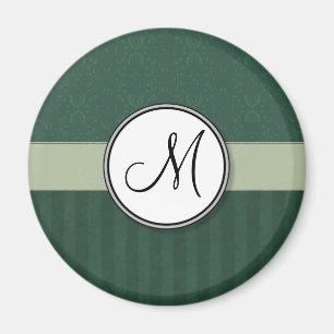 Blauwgroen Groen Damast met Strepen en Monogram Magneet