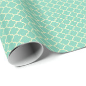 Blauwgroen-groen en Beige Patroon Quatrefoil Cadeaupapier (Rol Hoek)