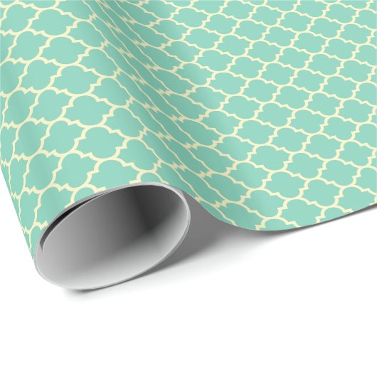 Blauwgroen-groen en Beige Patroon Quatrefoil Cadeaupapier (Rol Hoek)