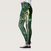 Blauwgroen groen en geel Abstract golfpatroon Leggings (Links)