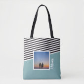 Blauwgroen groen en gestreept patroon Gepersonalis Tote Bag (Voorkant)