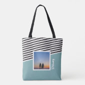 Blauwgroen groen en gestreept patroon Gepersonalis Tote Bag (Achterkant)