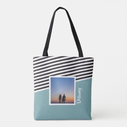 Blauwgroen groen en gestreept patroon Gepersonalis Tote Bag (Achterkant)