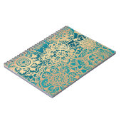 Blauwgroen groen en Gold Floral Mandala Pattern Notitieboek (Linkerzijde)