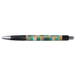 Blauwgroen groen en goud geometrisch patroon met b pen