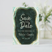Blauwgroen groen en goudgrijs marmer Geode Modern Save The Date (Staand voorkant)