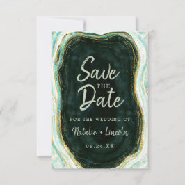 Blauwgroen groen en goudgrijs marmer Geode Modern Save The Date