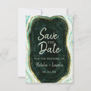 Blauwgroen groen en goudgrijs marmer Geode Modern Save The Date