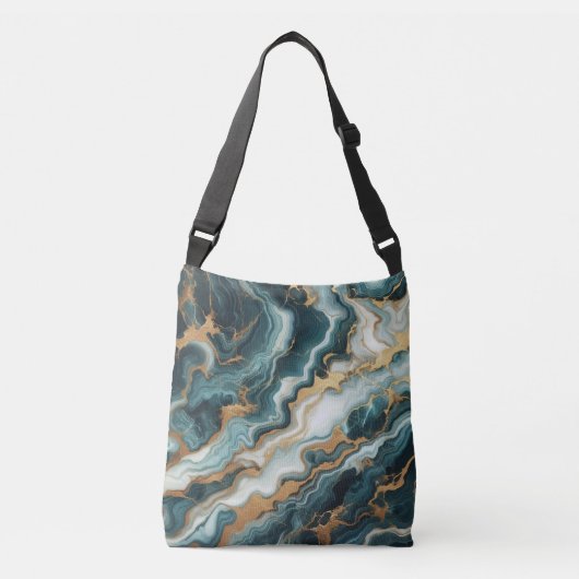 Blauwgroen groen en goudmarmer crossbody tas (Voorkant)