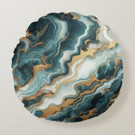 Blauwgroen groen en goudmarmer rond kussen