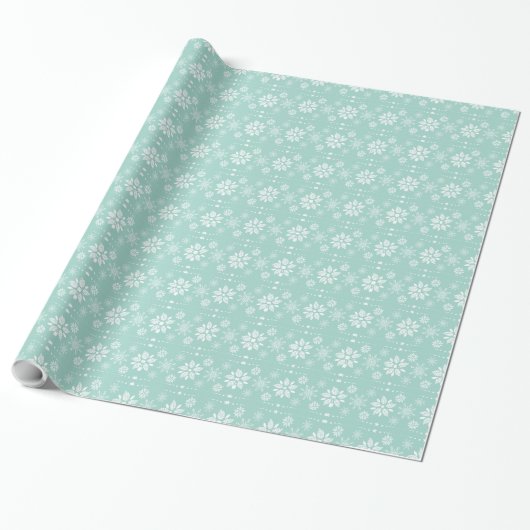 Blauwgroen-groen en wit Abstract kerstsnowflake Cadeaupapier (Uitgerold)