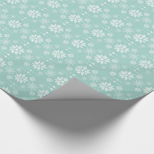Blauwgroen-groen en wit Abstract kerstsnowflake Cadeaupapier (Hoek)