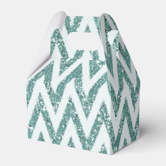 Blauwgroen Groen en Wit Faux Glitter Zigzag Bedankdoosjes (Voorkant Zijde)