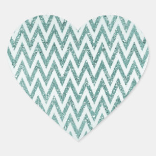 Blauwgroen Groen en Wit Faux Glitter Zigzag Hart Sticker