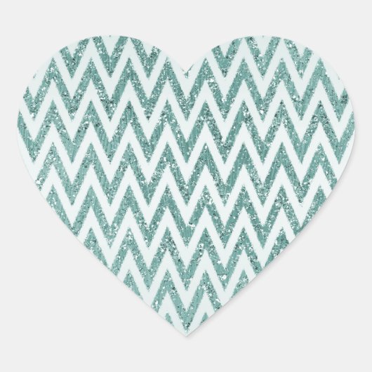 Blauwgroen Groen en Wit Faux Glitter Zigzag Hart Sticker (Voorkant)