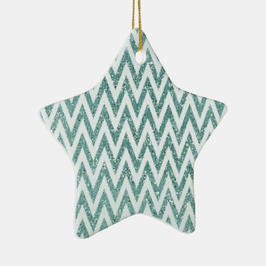 Blauwgroen Groen en Wit Faux Glitter Zigzag Keramisch Ornament (Rechts)