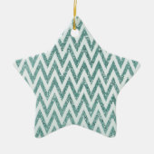 Blauwgroen Groen en Wit Faux Glitter Zigzag Keramisch Ornament (Voorkant)