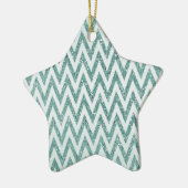 Blauwgroen Groen en Wit Faux Glitter Zigzag Keramisch Ornament (Links)