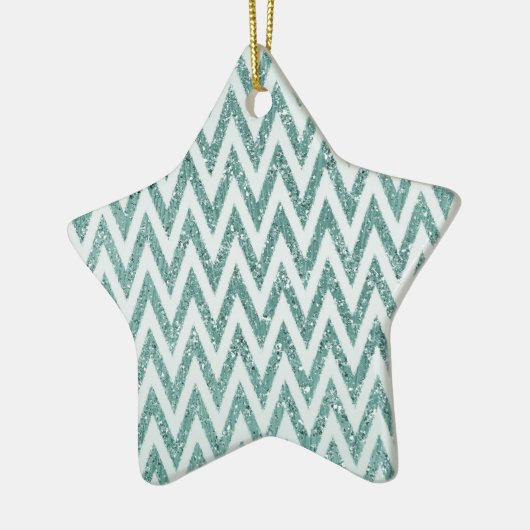 Blauwgroen Groen en Wit Faux Glitter Zigzag Keramisch Ornament (Links)