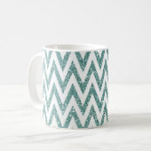 Blauwgroen Groen en Wit Faux Glitter Zigzag Koffiemok (Voorkant links)