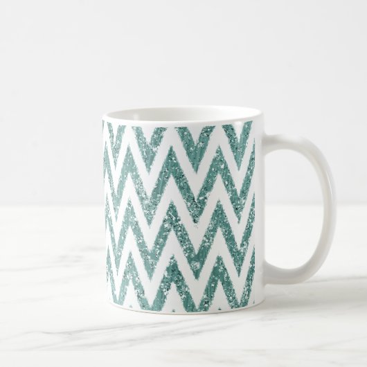 Blauwgroen Groen en Wit Faux Glitter Zigzag Koffiemok (Rechts)