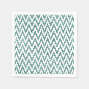 Blauwgroen Groen en Wit Faux Glitter Zigzag Servet
