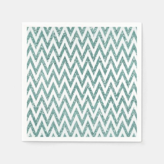 Blauwgroen Groen en Wit Faux Glitter Zigzag Servet (Voorkant)