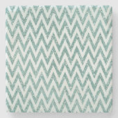 Blauwgroen Groen en Wit Faux Glitter Zigzag Stenen Onderzetter (Voorkant)