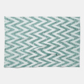 Blauwgroen Groen en Wit Faux Glitter Zigzag Theedoek (Horizontaal)