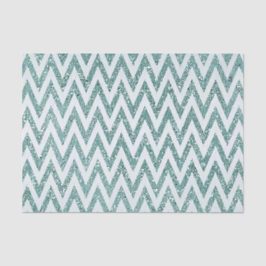 Blauwgroen Groen en Wit Faux Glitter Zigzag Tissuepapier (Voorkant)